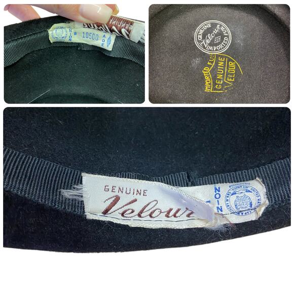1950s Black Velour Hat w/ Satin Ribbon Bow – Vintage Cloche / Pillbox Style main image 8